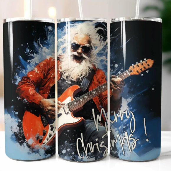 Hand Crafted Other - "Christmas Rock" Tumbler -Holiday Rock N Roll with Santa 20 oz Stainless Steel